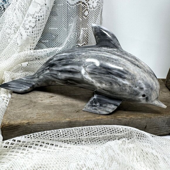 Handcrafted Marble Dolphin Sculpture  9-1/2" by 4-1/2" 2.50 lb - Picture 6 of 9